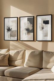 Quadro Decorativo Emoldurado Multicolor 3 Peças - Madeira Maciça 33x48cm Arte Moderna para Parede