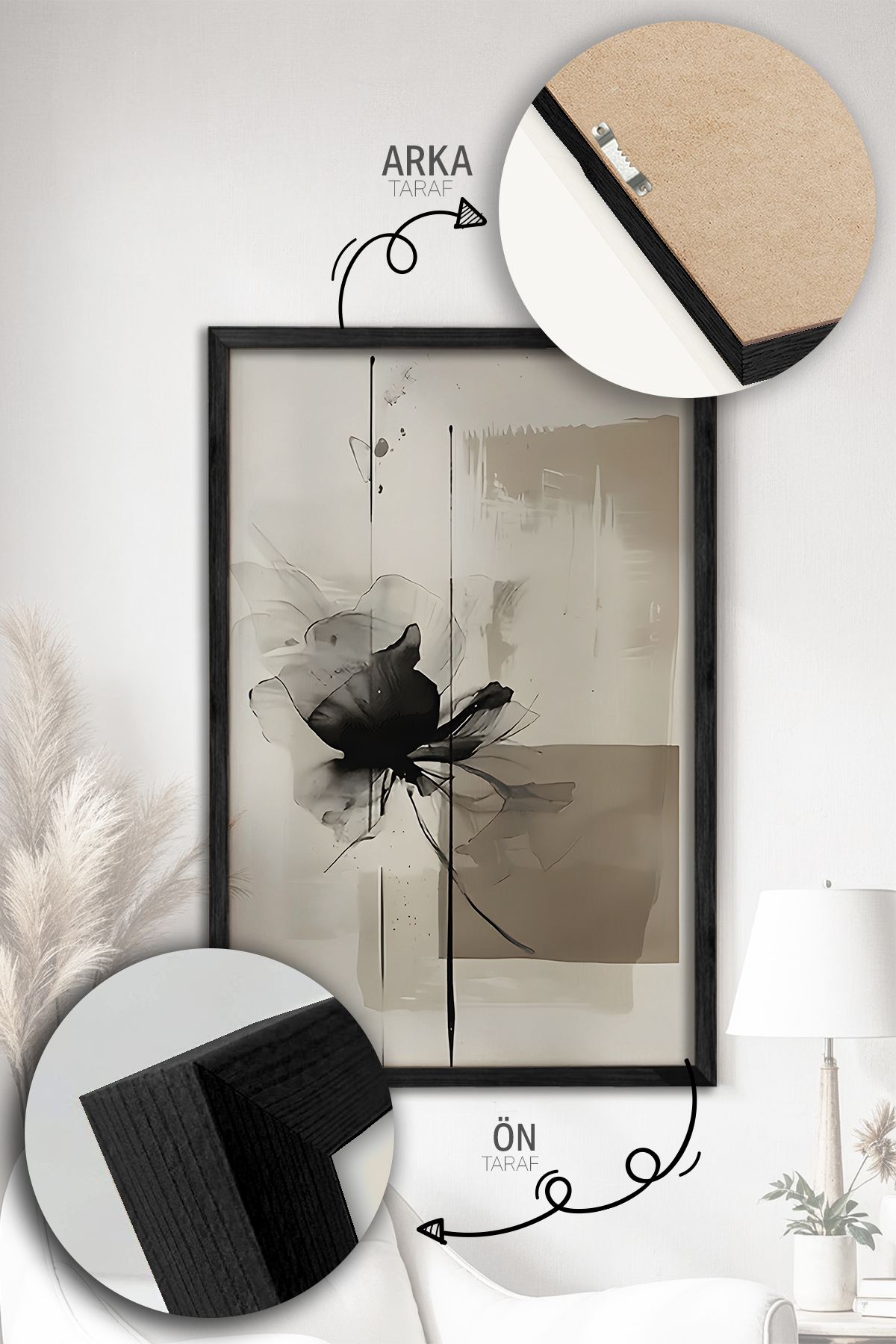 Quadro Decorativo Emoldurado Multicolor 3 Peças - Madeira Maciça 33x48cm Arte Moderna para Parede