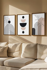 Quadro Decorativo Emoldurado Multicolor 3 Peças - Madeira Maciça 33x48cm - Arte Moderna para Parede