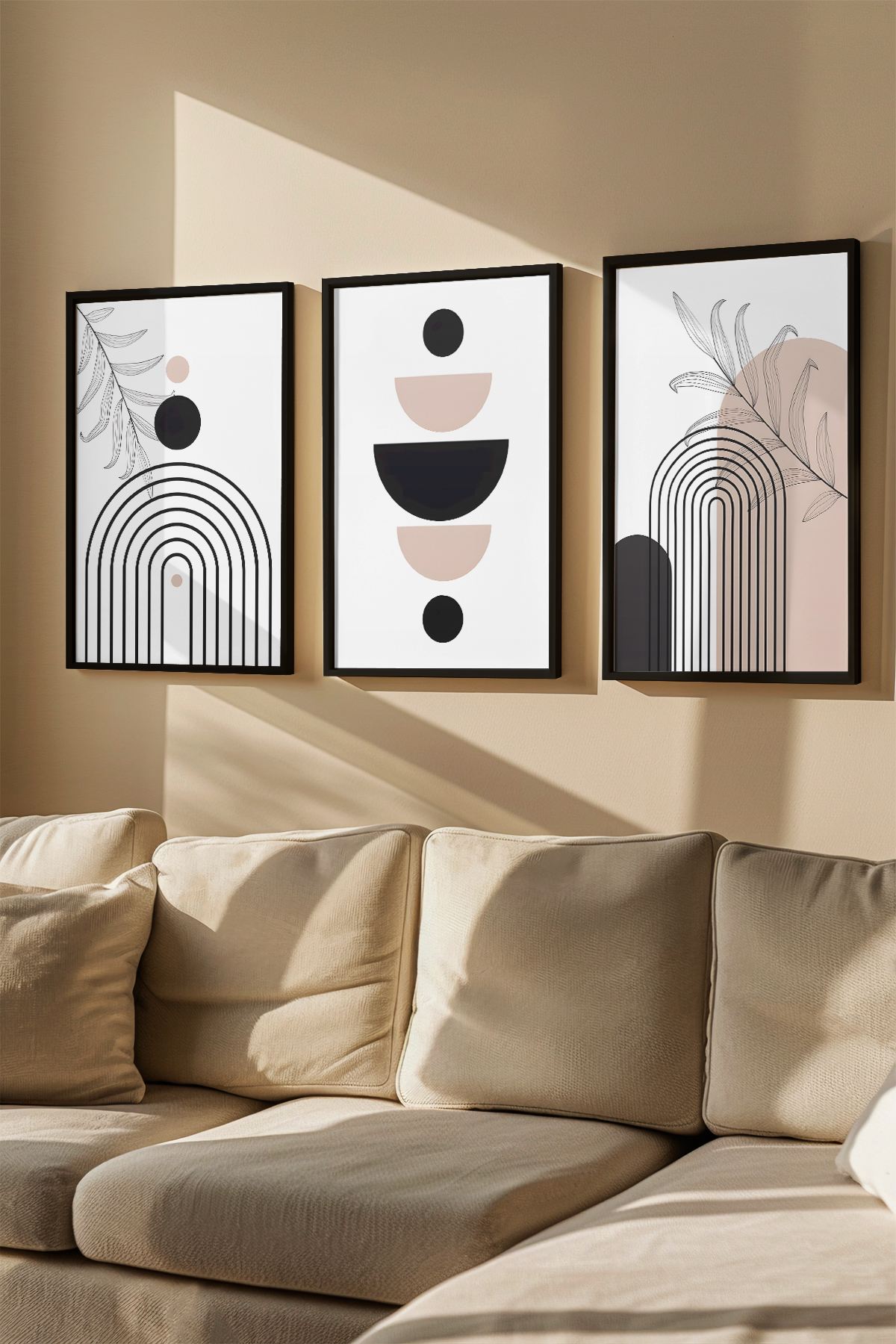 Quadro Decorativo Emoldurado Multicolor 3 Peças - Madeira Maciça 33x48cm