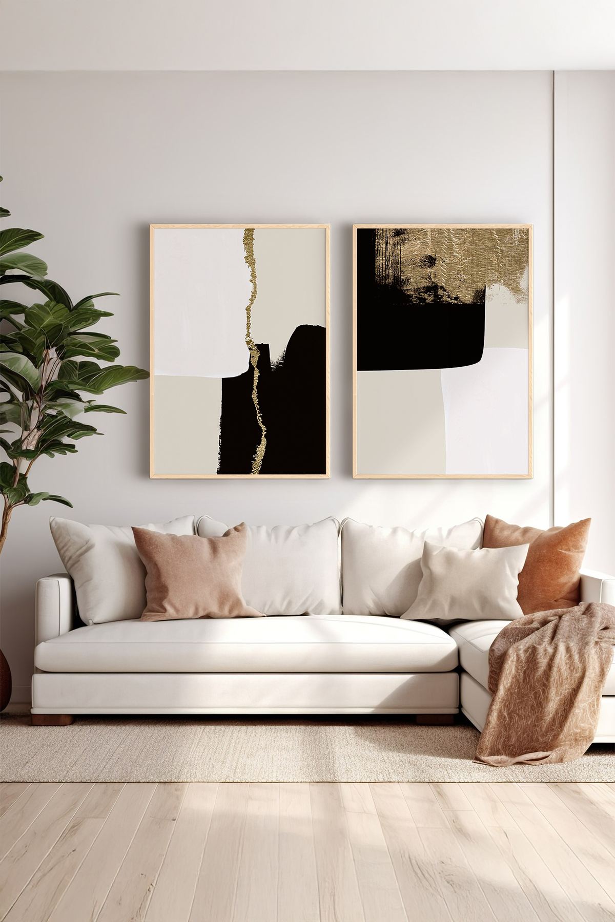 Conjunto de 2 Quadros Decorativos Emoldurados em Madeira Maciça - Impressão Digital Multicolor 33x48cm