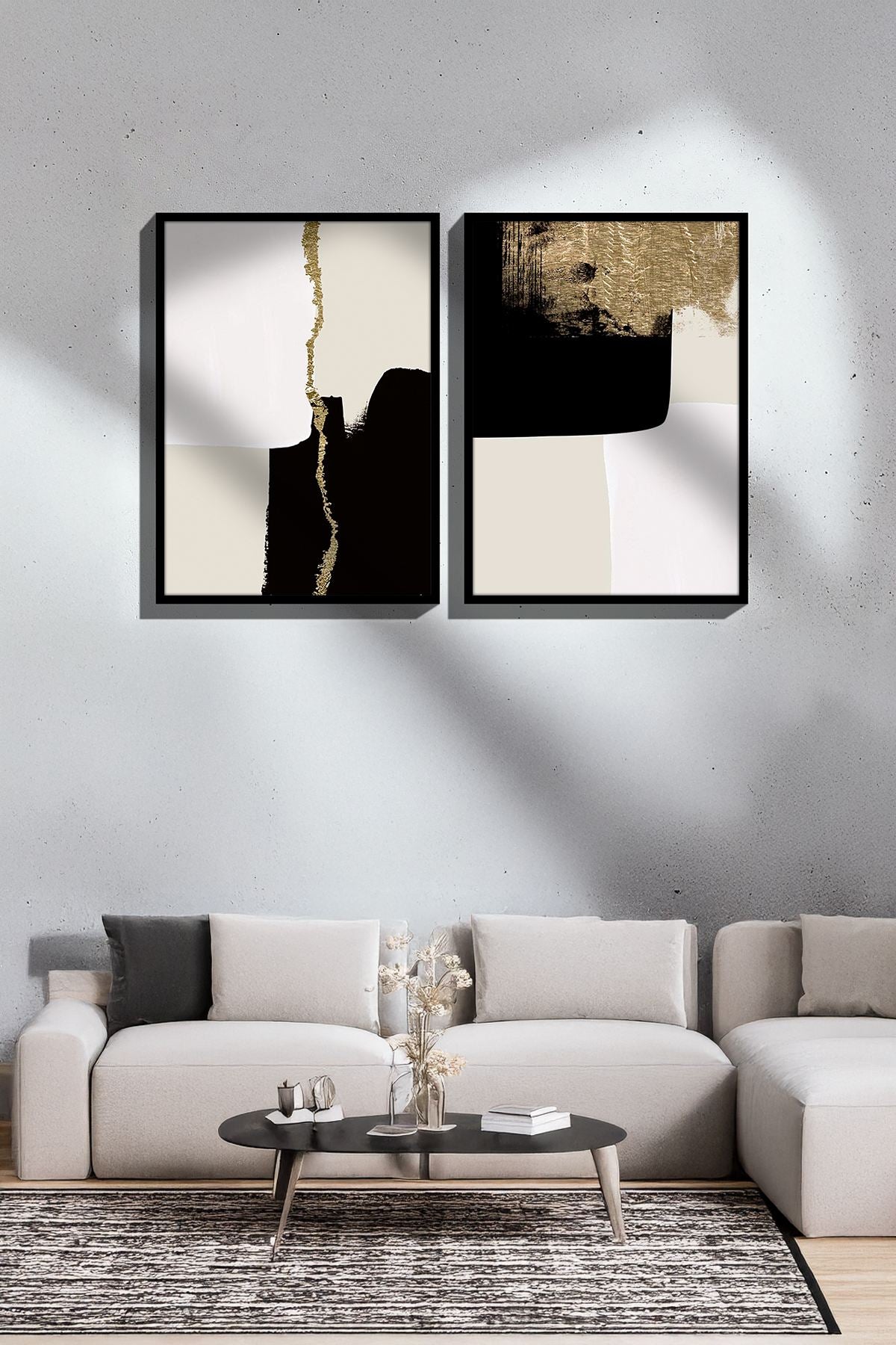 Conjunto de 2 Quadros Decorativos Emoldurados - Madeira Maciça 33x48cm - Impressão Digital Premium