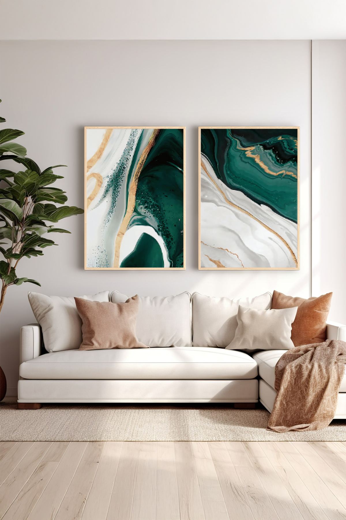 Conjunto de 2 Quadros Decorativos Emoldurados em Madeira Maciça - Impressão Digital Multicolor 33x48cm