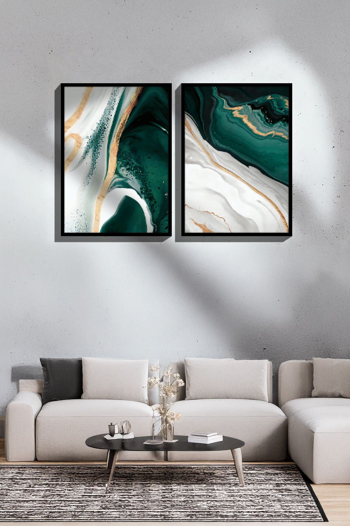 Conjunto de 2 Quadros Decorativos Emoldurados - Madeira Maciça 33x48cm - Impressão Digital Premium