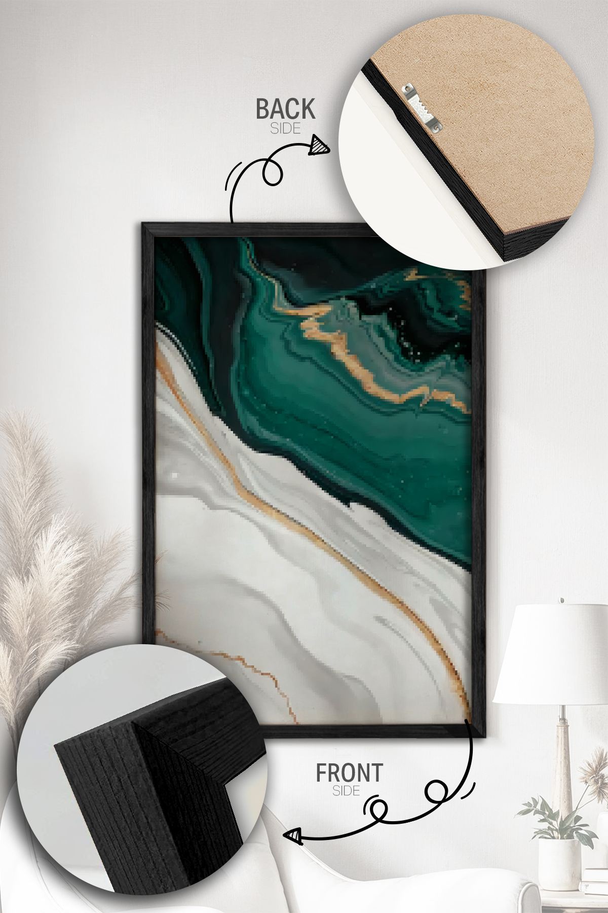 Conjunto de 2 Quadros Decorativos Emoldurados - Madeira Maciça 33x48cm - Impressão Digital Premium