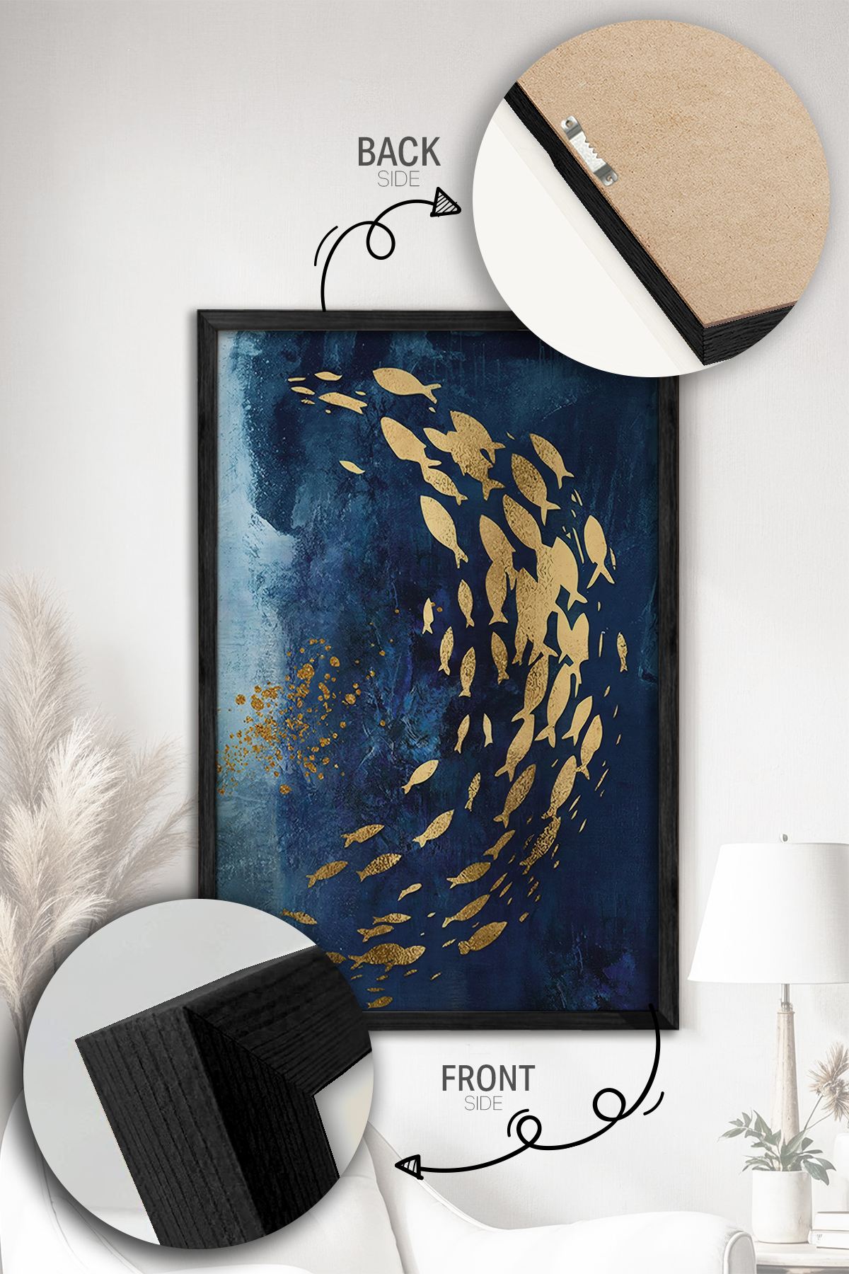 Conjunto de 2 Quadros Decorativos Emoldurados - Madeira Maciça 33x48cm - Impressão Digital Premium