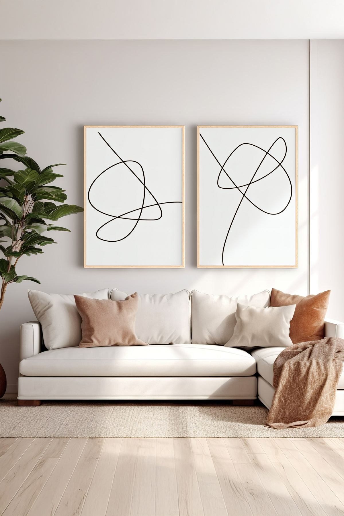 Conjunto de 2 Quadros Decorativos Emoldurados em Madeira Maciça - Impressão Digital Multicolor 33x48cm