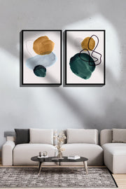 Conjunto de 2 Quadros Decorativos Emoldurados - Madeira Maciça 33x48cm - Impressão Digital Premium