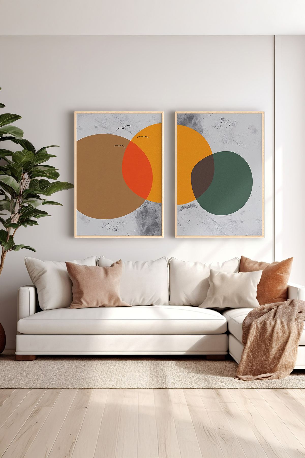 Conjunto de 2 Quadros Decorativos em Madeira Maciça - Arte Digital Multicolor 33x48cm