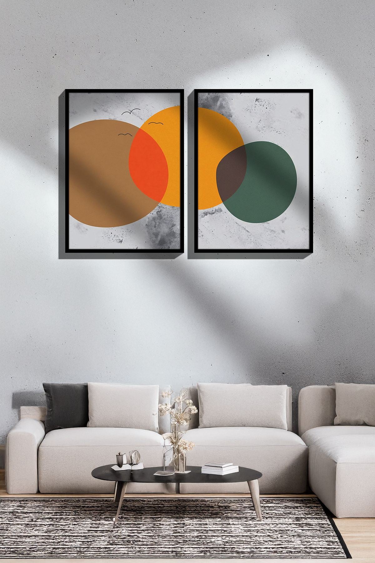 Conjunto de 2 Quadros Decorativos Emoldurados - Madeira Maciça 33x48cm - Impressão Digital Premium