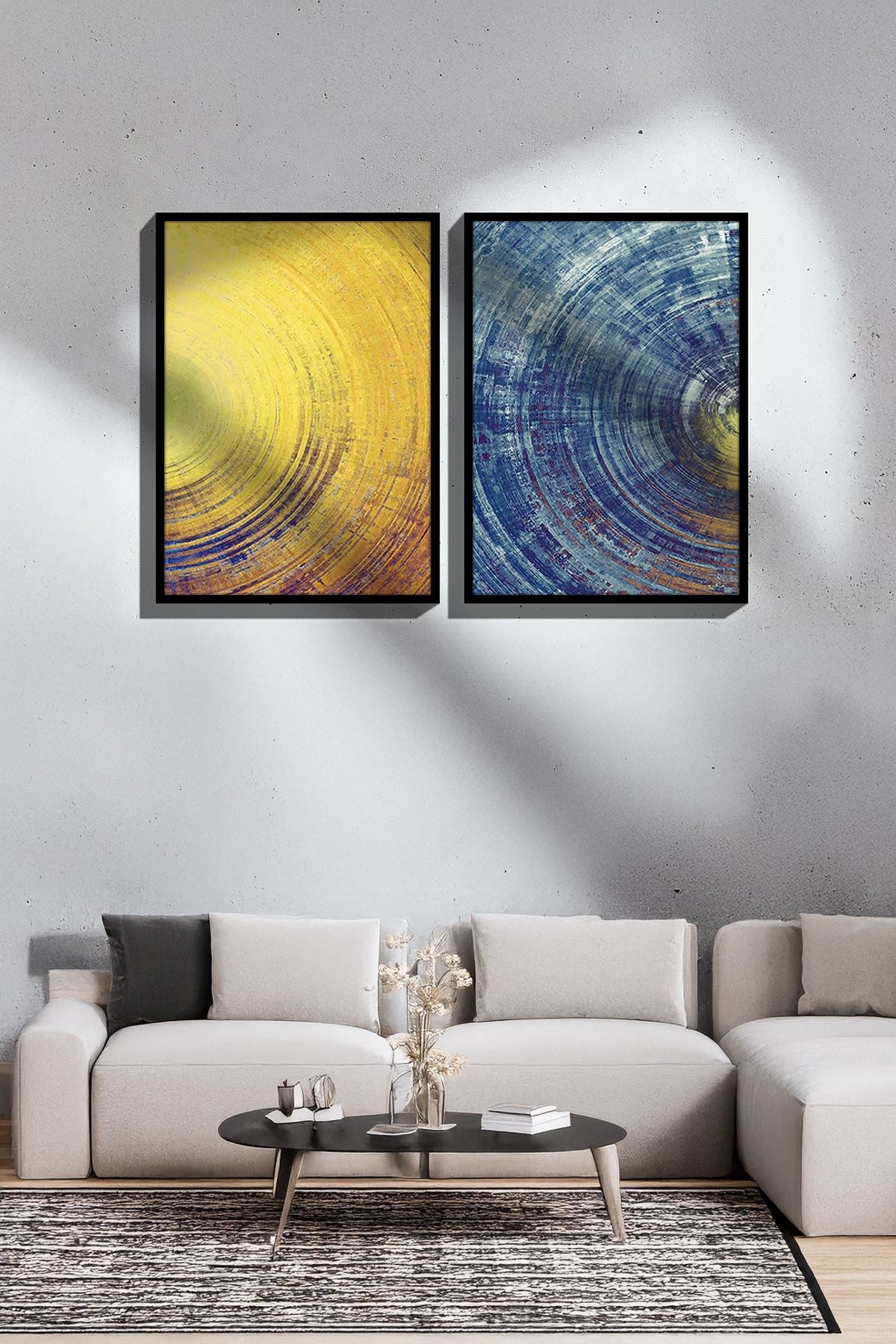 Conjunto de 2 Quadros Decorativos Emoldurados - Madeira Maciça 33x48cm - Impressão Digital Premium