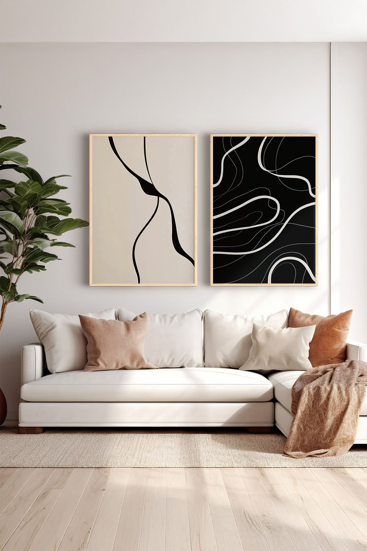 Conjunto de 2 Quadros Decorativos em Madeira Maciça - Impressão Digital Multicolor 33x48cm