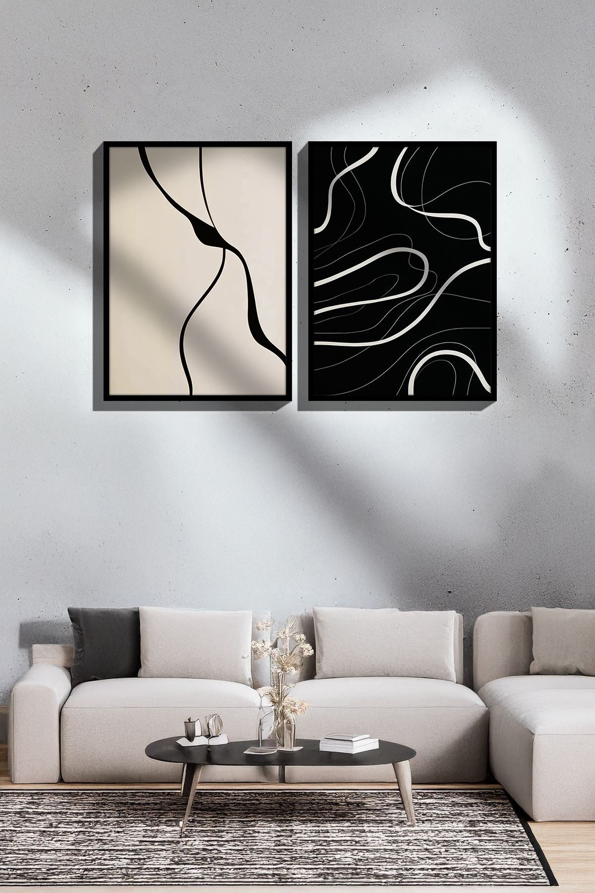 Conjunto de 2 Quadros Decorativos Emoldurados - Madeira Maciça 33x48cm - Impressão Digital Premium