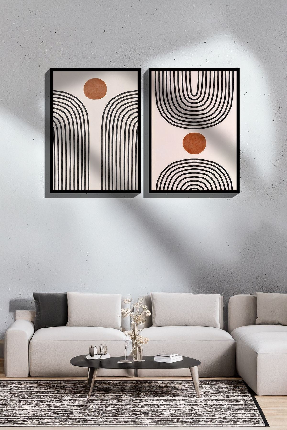 Conjunto de 2 Quadros Decorativos Emoldurados - Madeira Maciça 33x48cm - Impressão Digital Premium