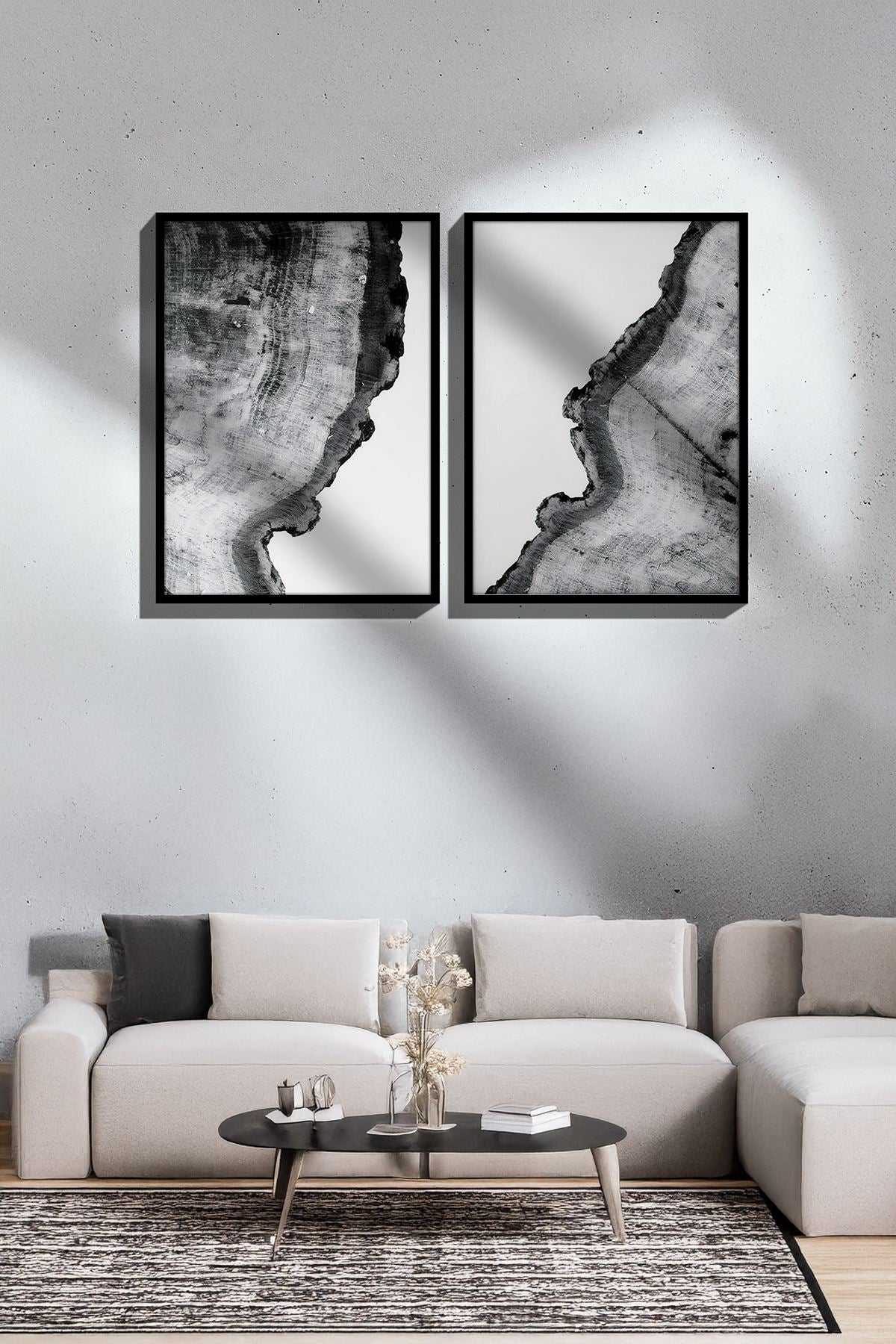 Conjunto de 2 Quadros Decorativos Emoldurados - Madeira Maciça 33x48cm - Impressão Digital Premium