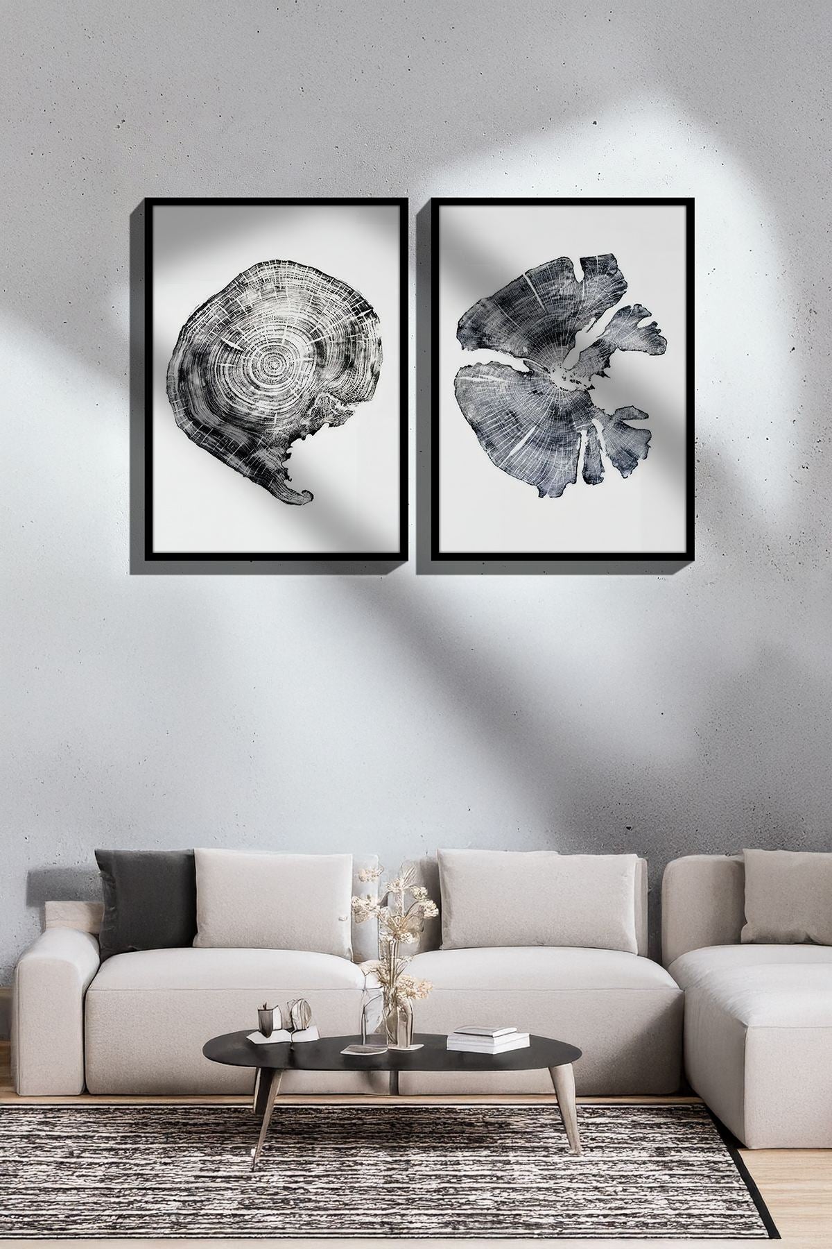 Conjunto de 2 Quadros Decorativos Emoldurados - Madeira Maciça 33x48cm - Impressão Digital Premium