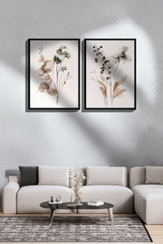 Conjunto de 2 Quadros Decorativos Emoldurados - Madeira Maciça 33x48cm - Impressão Digital Premium