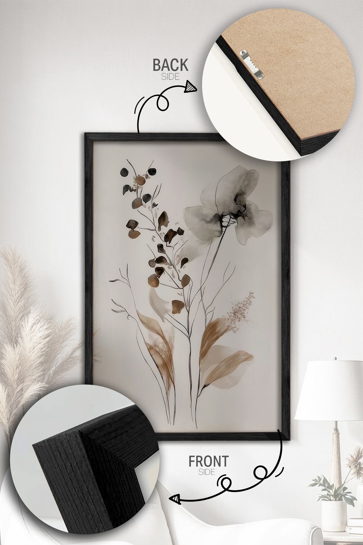 Conjunto de 2 Quadros Decorativos Emoldurados - Madeira Maciça 33x48cm - Impressão Digital Premium