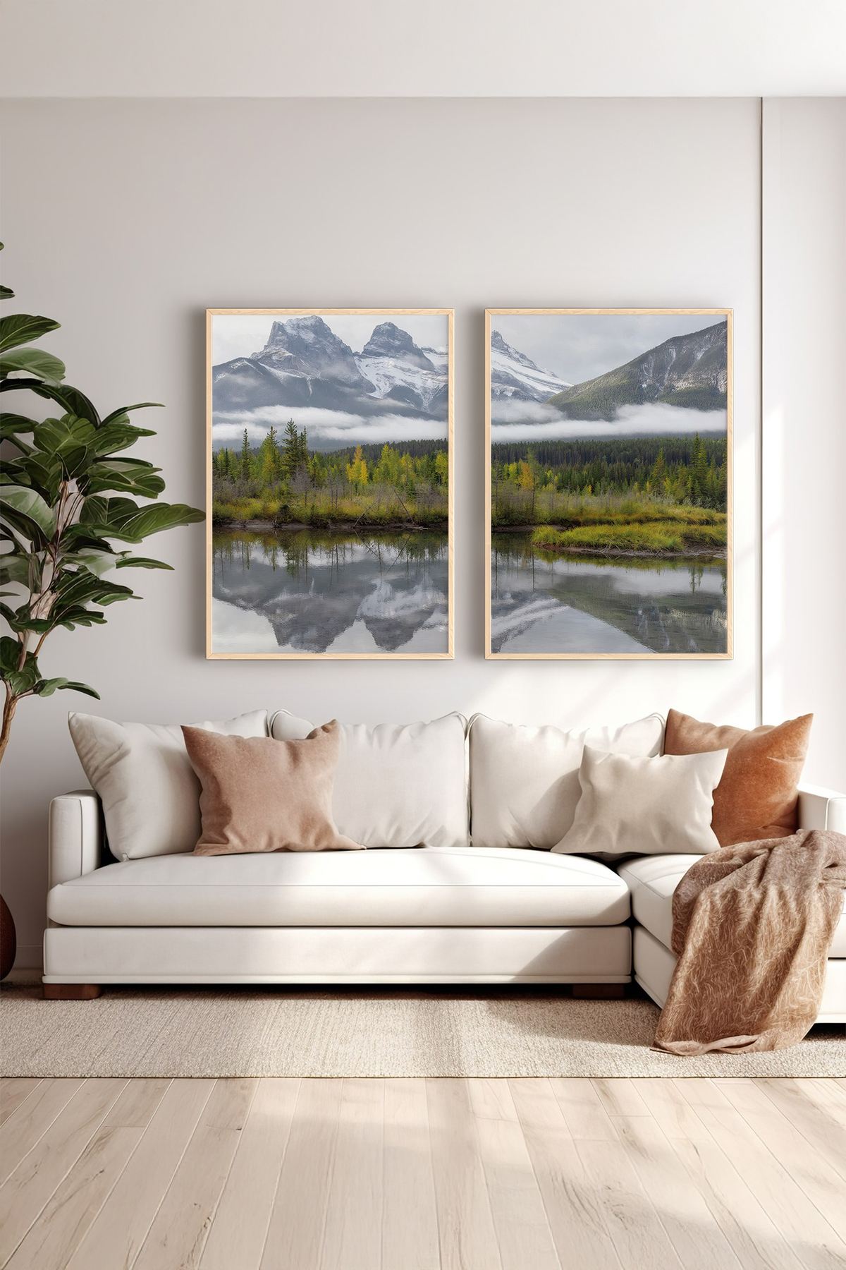 Conjunto de 2 Quadros Decorativos em Madeira Maciça - Impressão Digital Multicolor 33x48cm