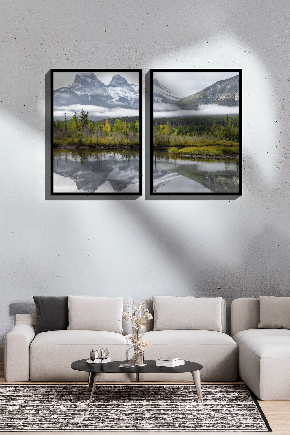 Conjunto de 2 Quadros Decorativos Emoldurados - Madeira Maciça 33x48cm - Impressão Digital Premium