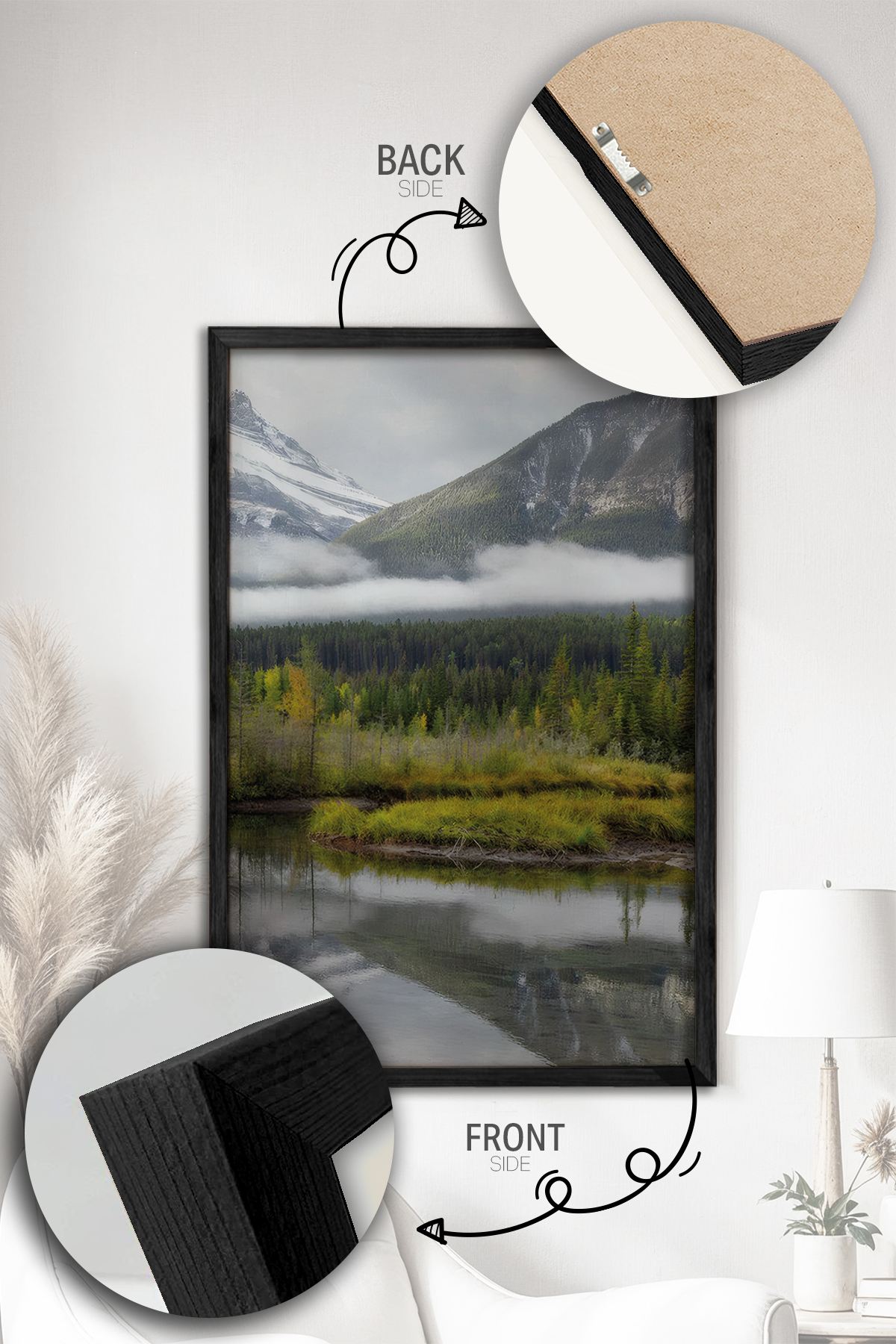 Conjunto de 2 Quadros Decorativos Emoldurados - Madeira Maciça 33x48cm - Impressão Digital Premium