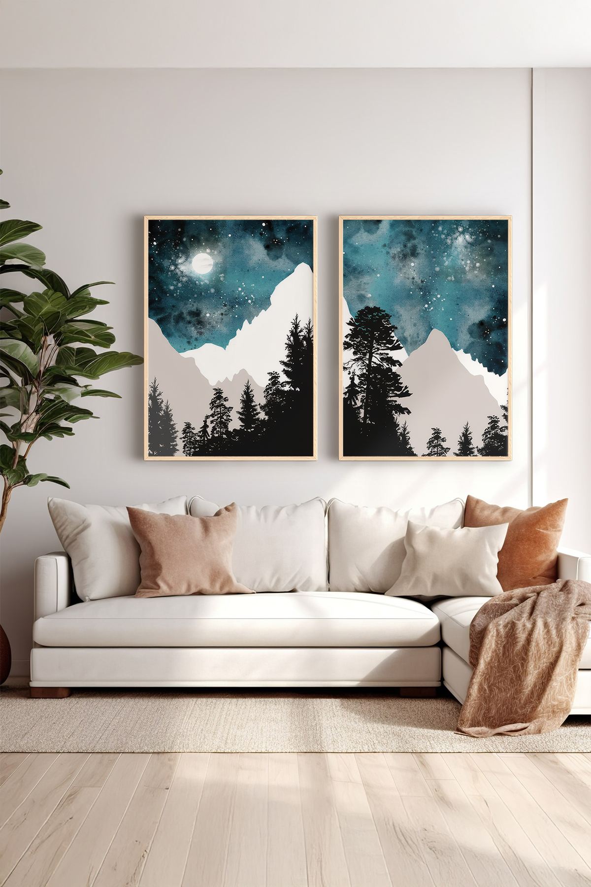 Conjunto de 2 Quadros Decorativos em Madeira Maciça - Impressão Digital Multicolor 33x48cm