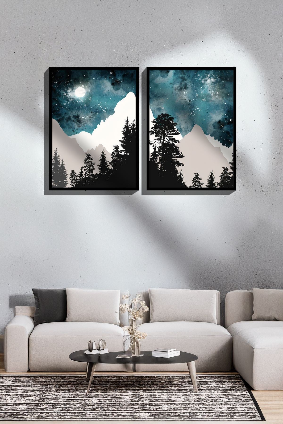 Conjunto de 2 Quadros Decorativos Emoldurados - Madeira Maciça 33x48cm - Impressão Digital Premium