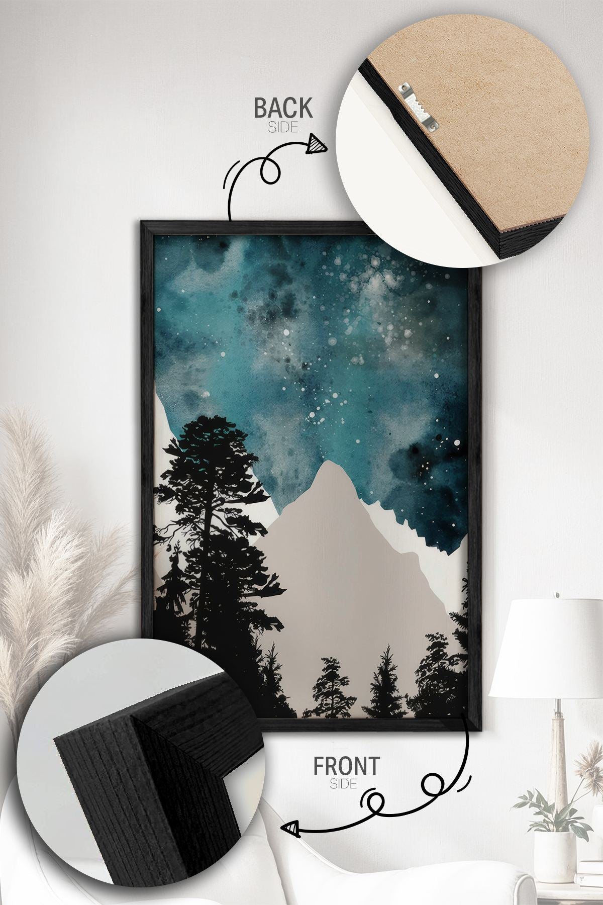 Conjunto de 2 Quadros Decorativos Emoldurados - Madeira Maciça 33x48cm - Impressão Digital Premium