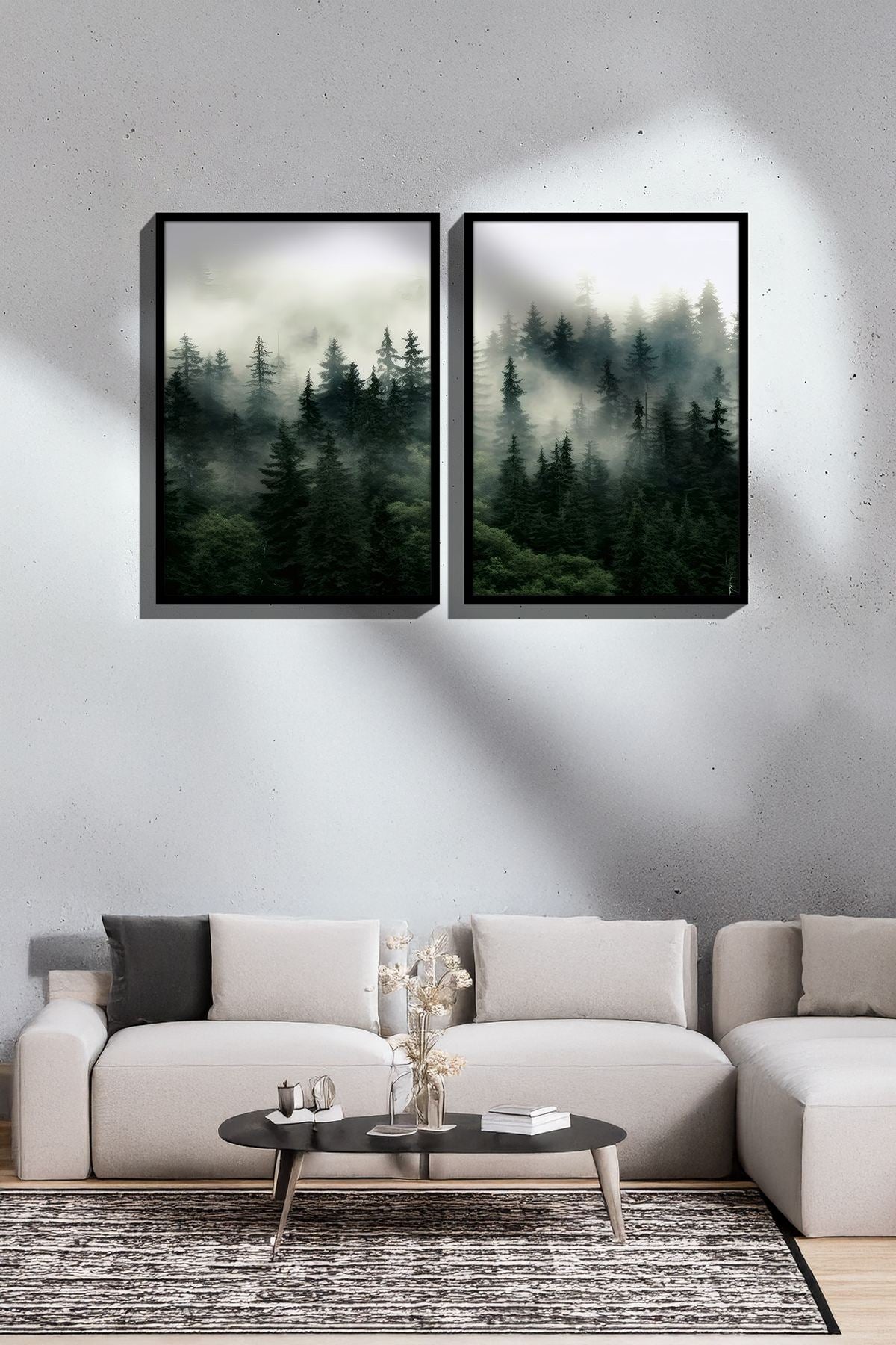 Conjunto de 2 Quadros Decorativos Emoldurados - Madeira Maciça 33x48cm - Impressão Digital Premium Multicolor