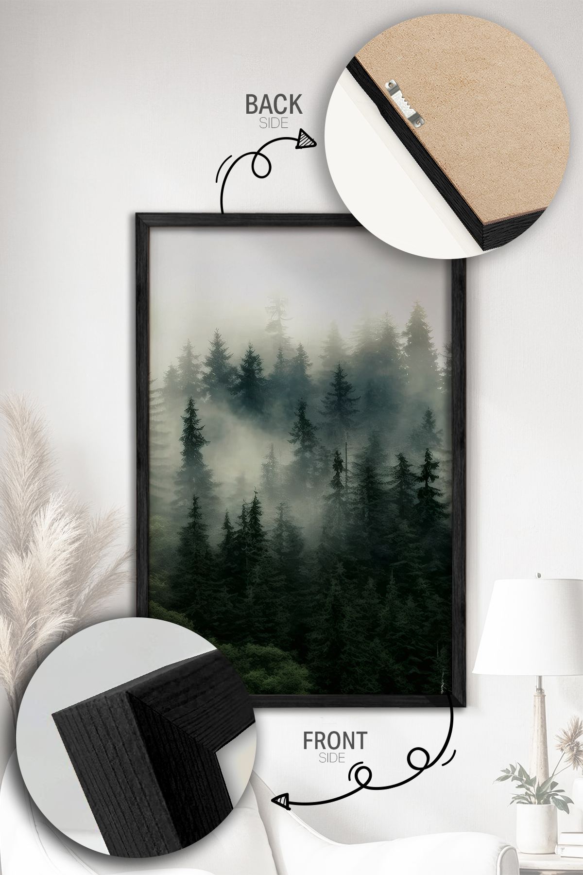 Conjunto de 2 Quadros Decorativos Emoldurados - Madeira Maciça 33x48cm - Impressão Digital Premium Multicolor