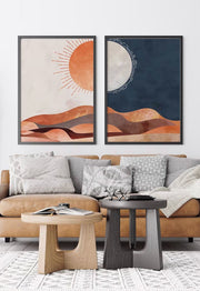 Conjunto de 2 Quadros Decorativos Emoldurados - Madeira Maciça 33x48cm - Impressão Digital Premium Multicolor