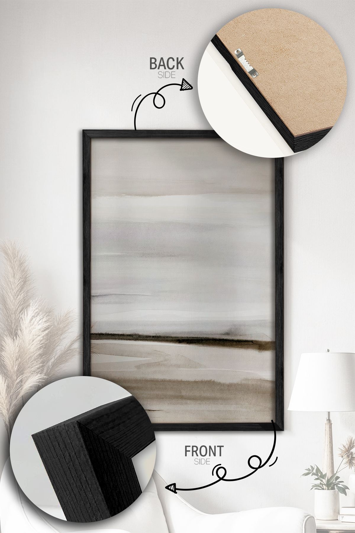 Conjunto de 2 Quadros Decorativos Emoldurados - Madeira Maciça 33x48cm - Impressão Digital Premium