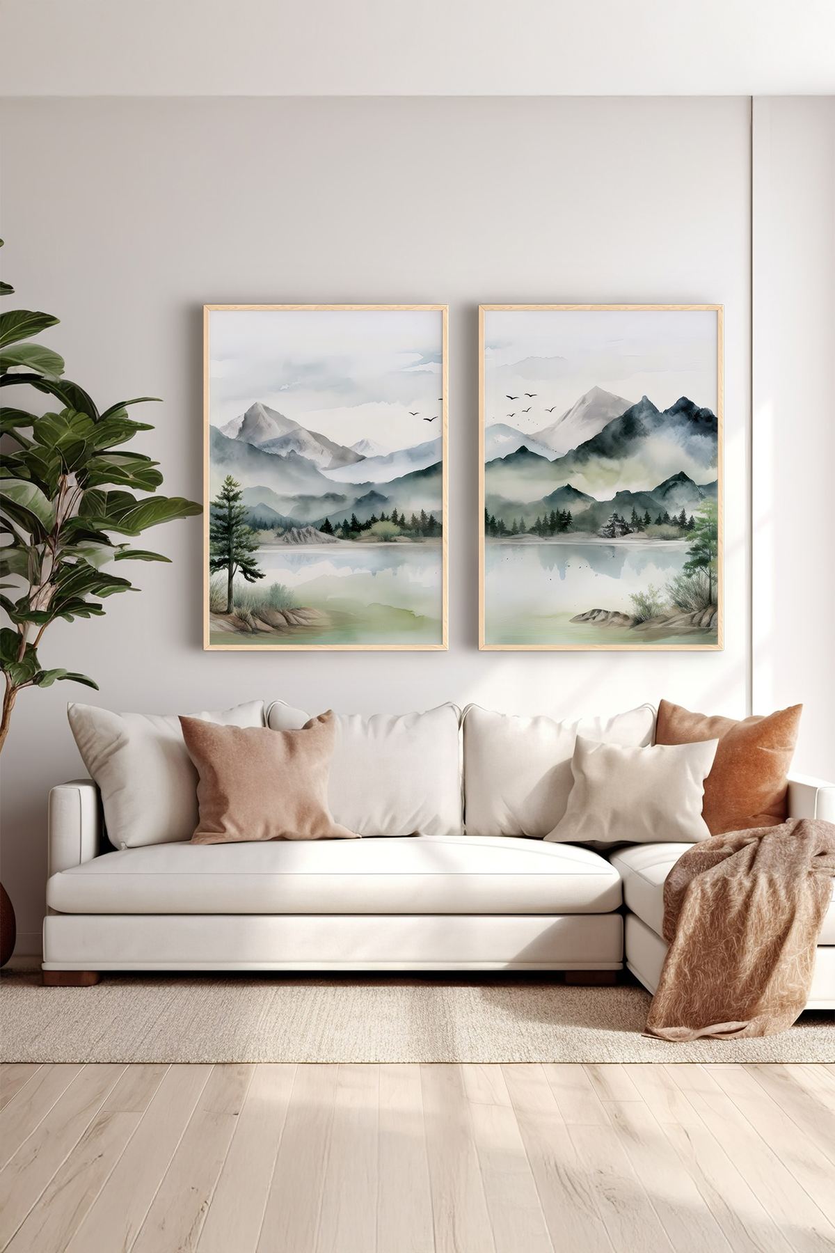 Conjunto de 2 Quadros Decorativos em Madeira Maciça - Impressão Digital Multicolor 33x48cm
