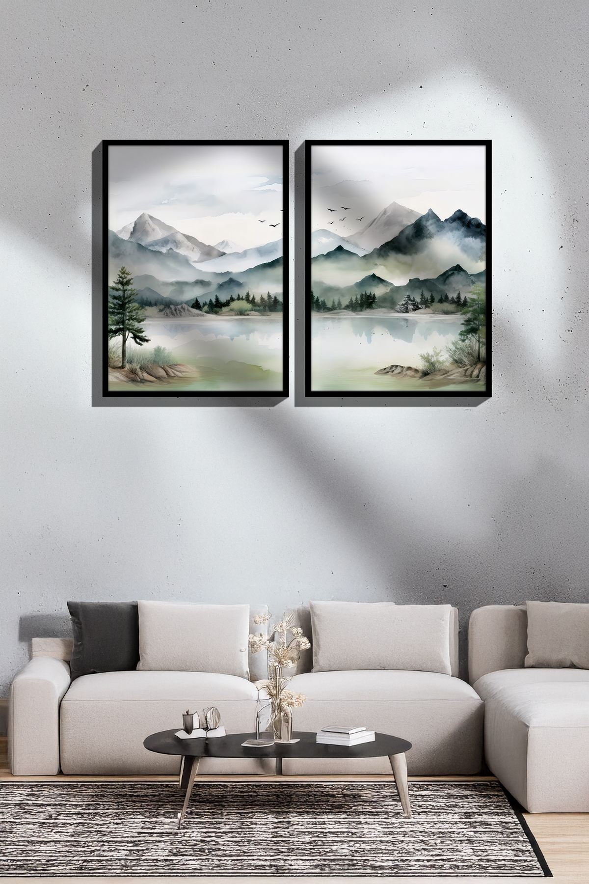 Conjunto de 2 Quadros Decorativos Emoldurados - Madeira Maciça 33x48cm - Impressão Digital Premium