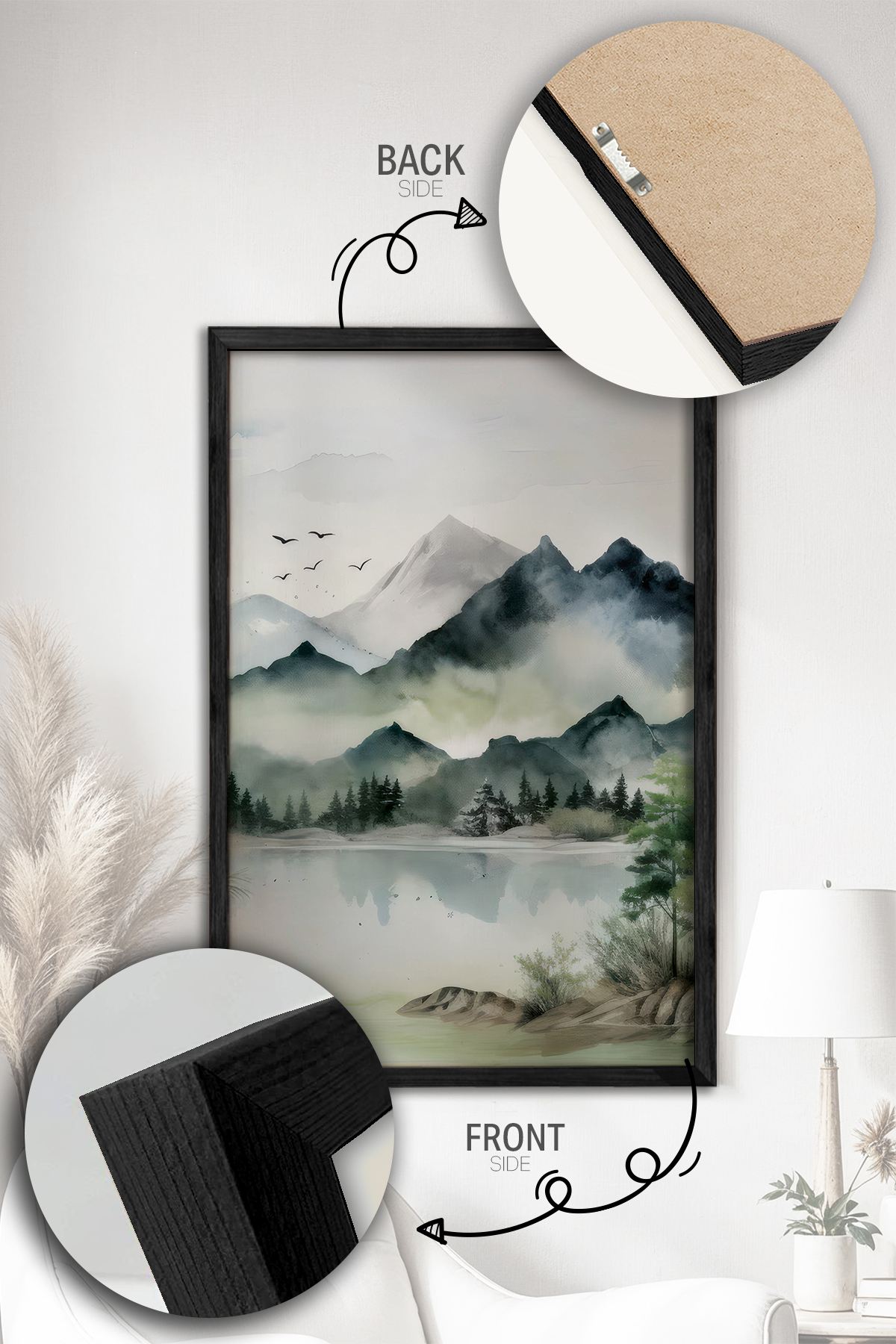 Conjunto de 2 Quadros Decorativos Emoldurados - Madeira Maciça 33x48cm - Impressão Digital Premium