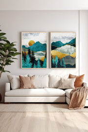 Conjunto de 2 Quadros Decorativos Emoldurados em Madeira Maciça - Multicolor 33x48cm