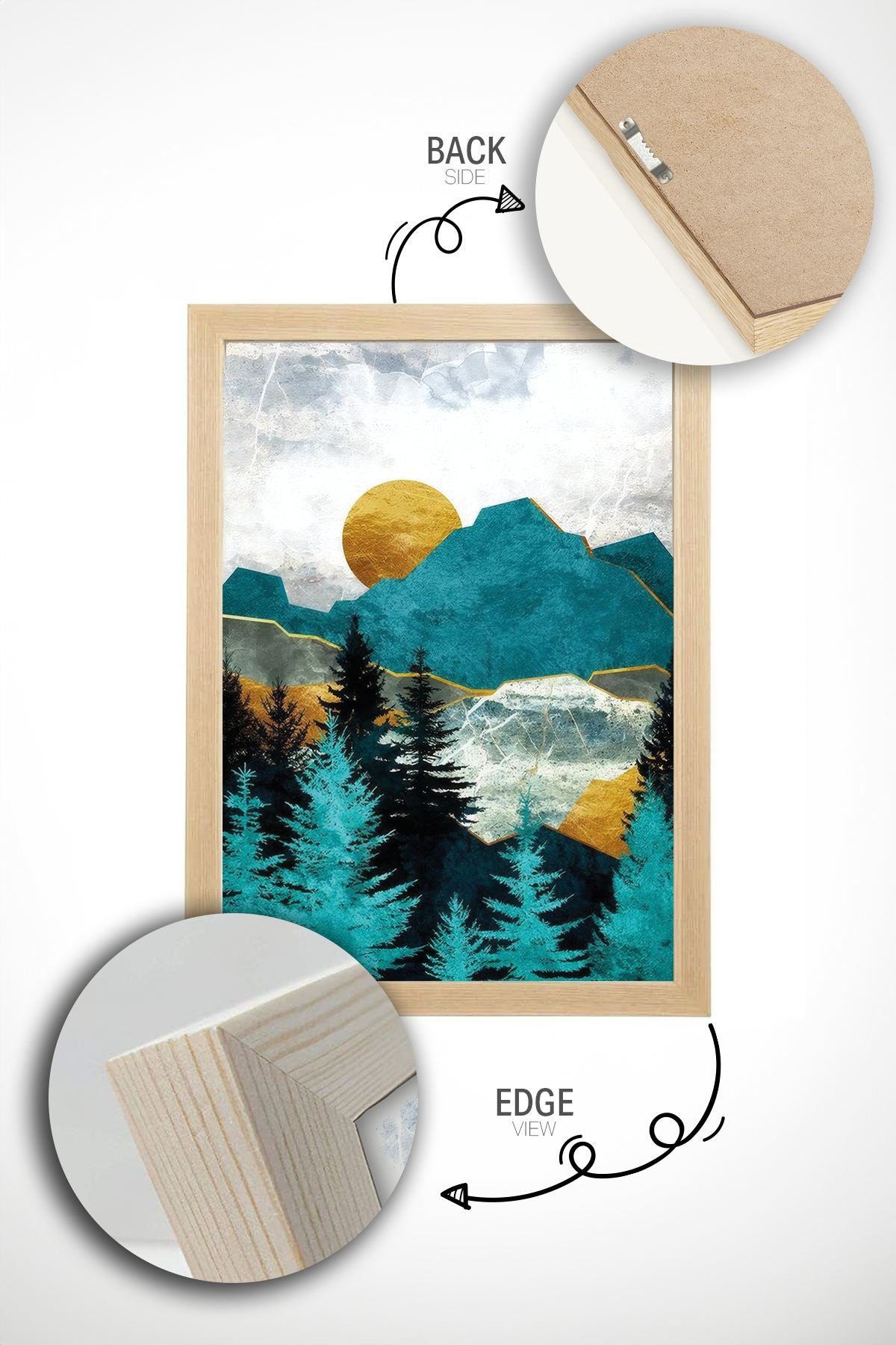 Conjunto de 2 Quadros Decorativos Emoldurados em Madeira Maciça - Multicolor 33x48cm