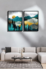 Conjunto de 2 Quadros Decorativos Emoldurados - Madeira Maciça 33x48cm - Impressão Digital Premium