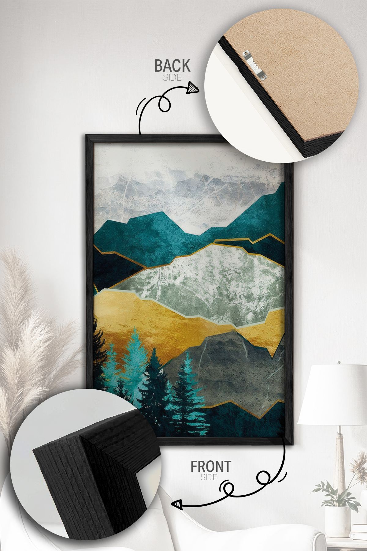 Conjunto de 2 Quadros Decorativos Emoldurados - Madeira Maciça 33x48cm - Impressão Digital Premium