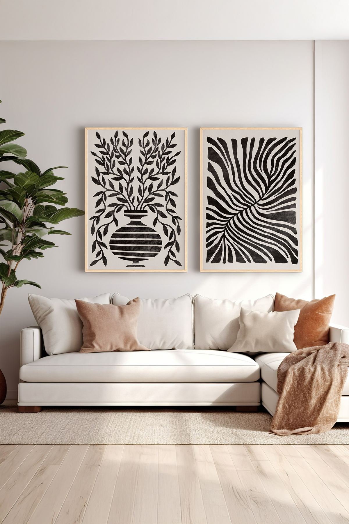 Conjunto de 2 Quadros Decorativos em Madeira Maciça - Impressão Digital Multicolor 33x48cm