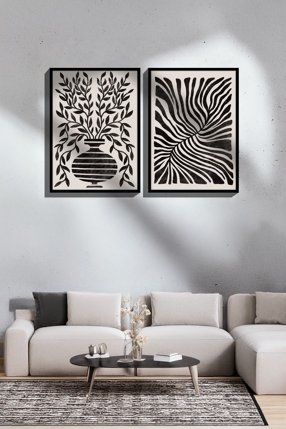 Conjunto de 2 Quadros Decorativos Emoldurados - Madeira Maciça 33x48cm - Impressão Digital Premium