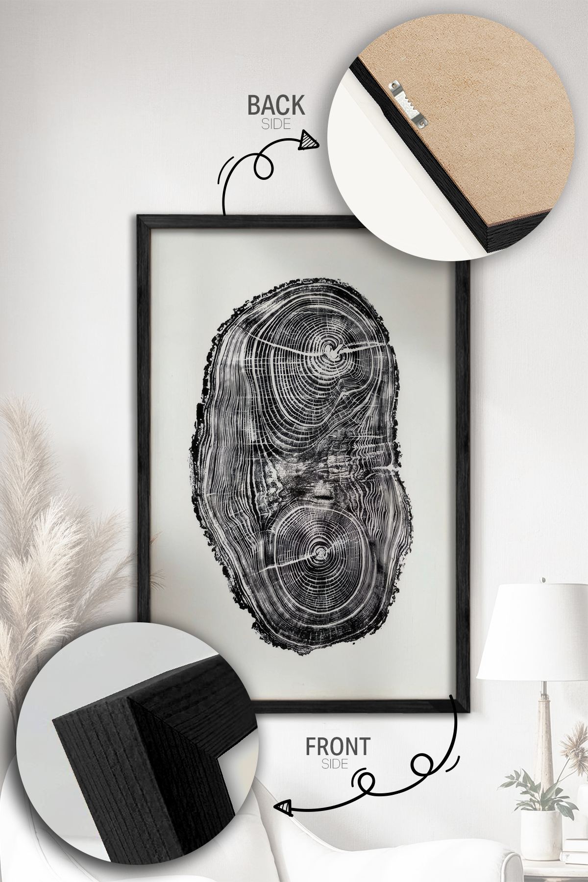 Conjunto de 2 Quadros Decorativos Emoldurados - Madeira Maciça 33x48cm - Impressão Digital Premium