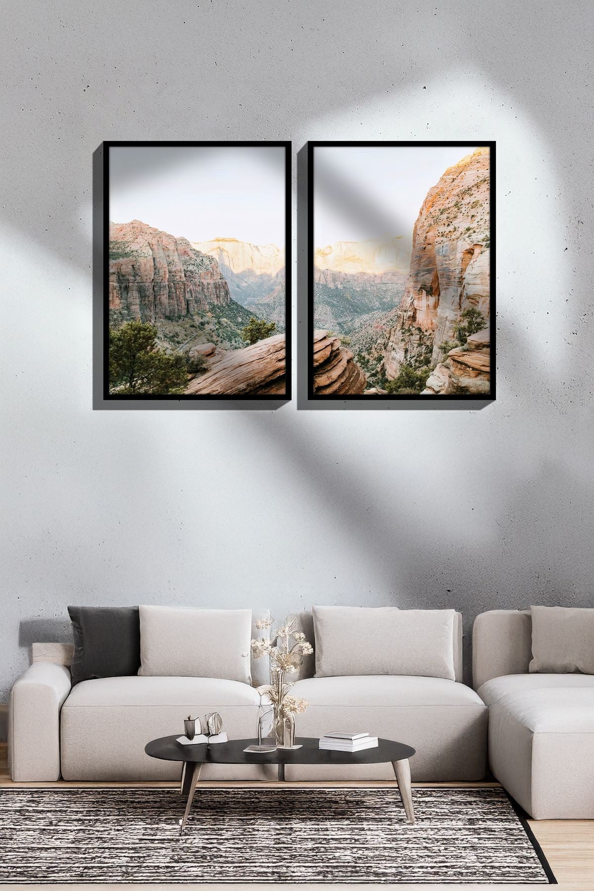 Conjunto de 2 Quadros Decorativos Emoldurados - Madeira Maciça 33x48cm - Impressão Digital Premium Multicolor