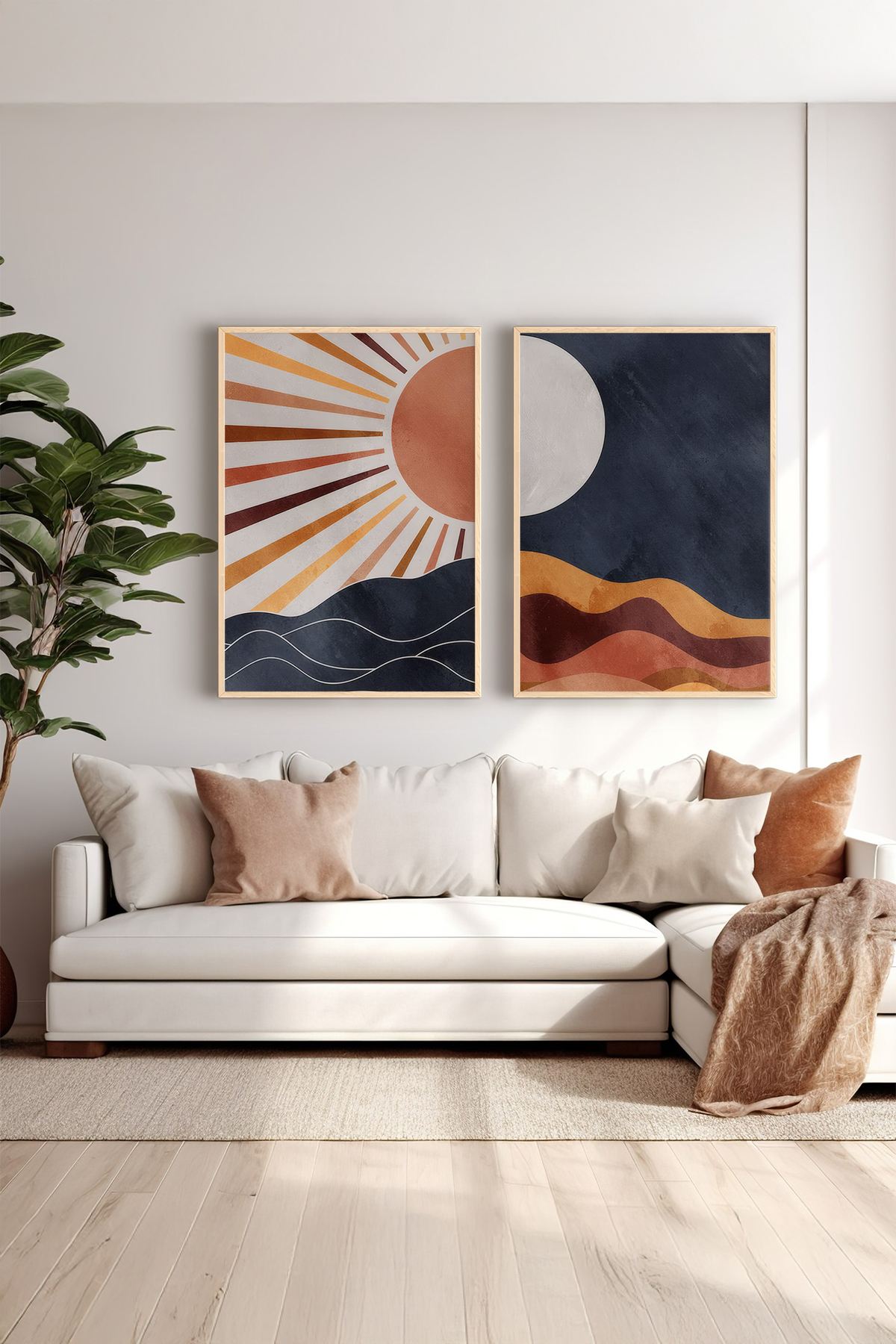 Conjunto de 2 Quadros Decorativos Emoldurados em Madeira Maciça - Impressão Digital Multicolor 33x48cm