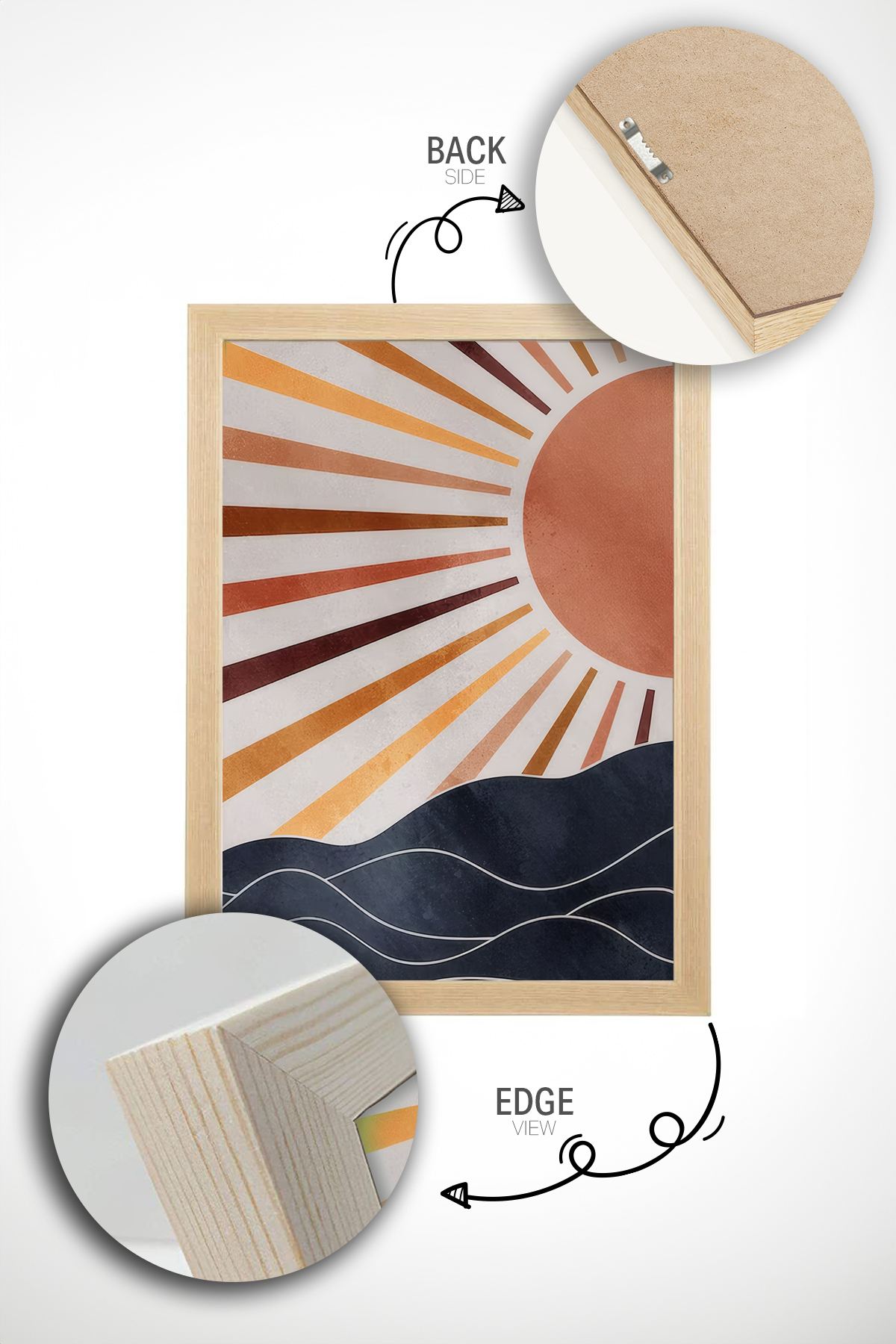 Conjunto de 2 Quadros Decorativos Emoldurados em Madeira Maciça - Impressão Digital Multicolor 33x48cm