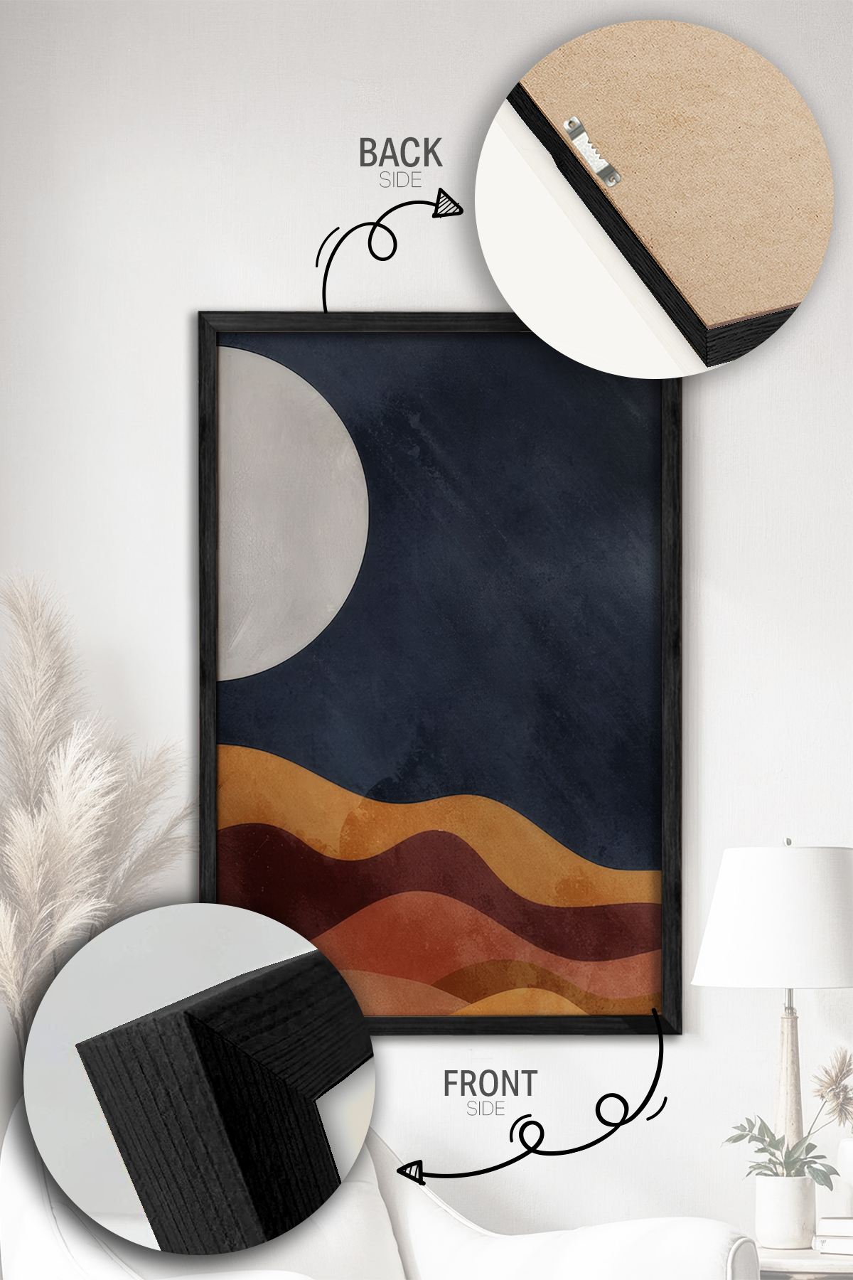 Conjunto de 2 Quadros Decorativos Emoldurados - Madeira Maciça 33x48cm - Impressão Digital Premium