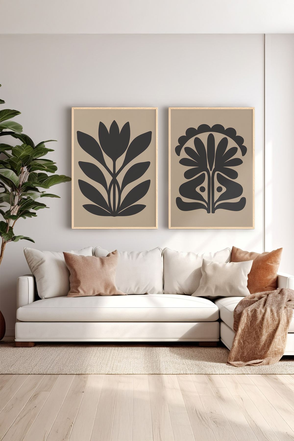 Conjunto de 2 Quadros Decorativos Emoldurados em Madeira Maciça - Multicolor 33x48cm