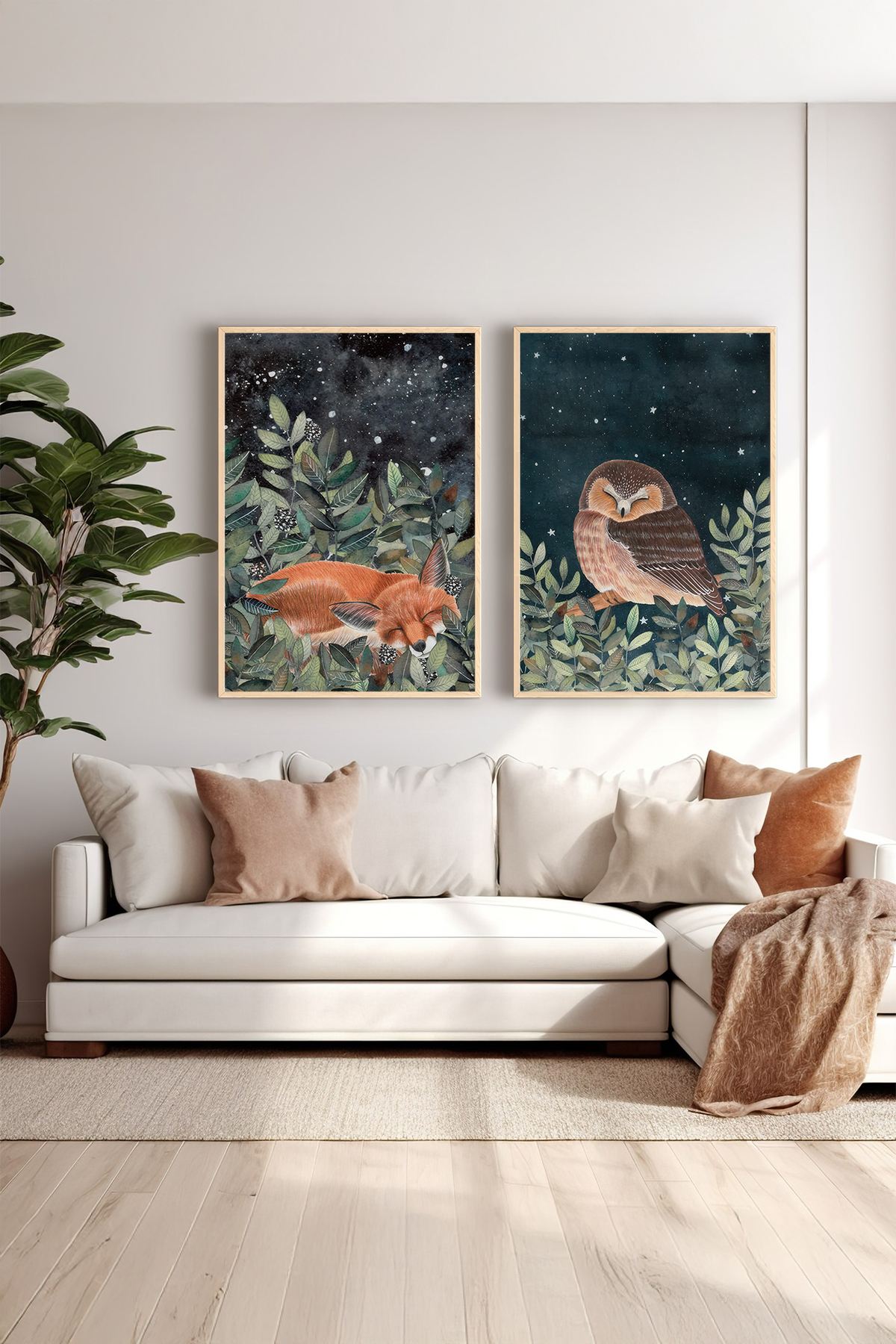 Conjunto de 2 Quadros Decorativos Multicolor com Moldura de Madeira Maciça - 33x48cm