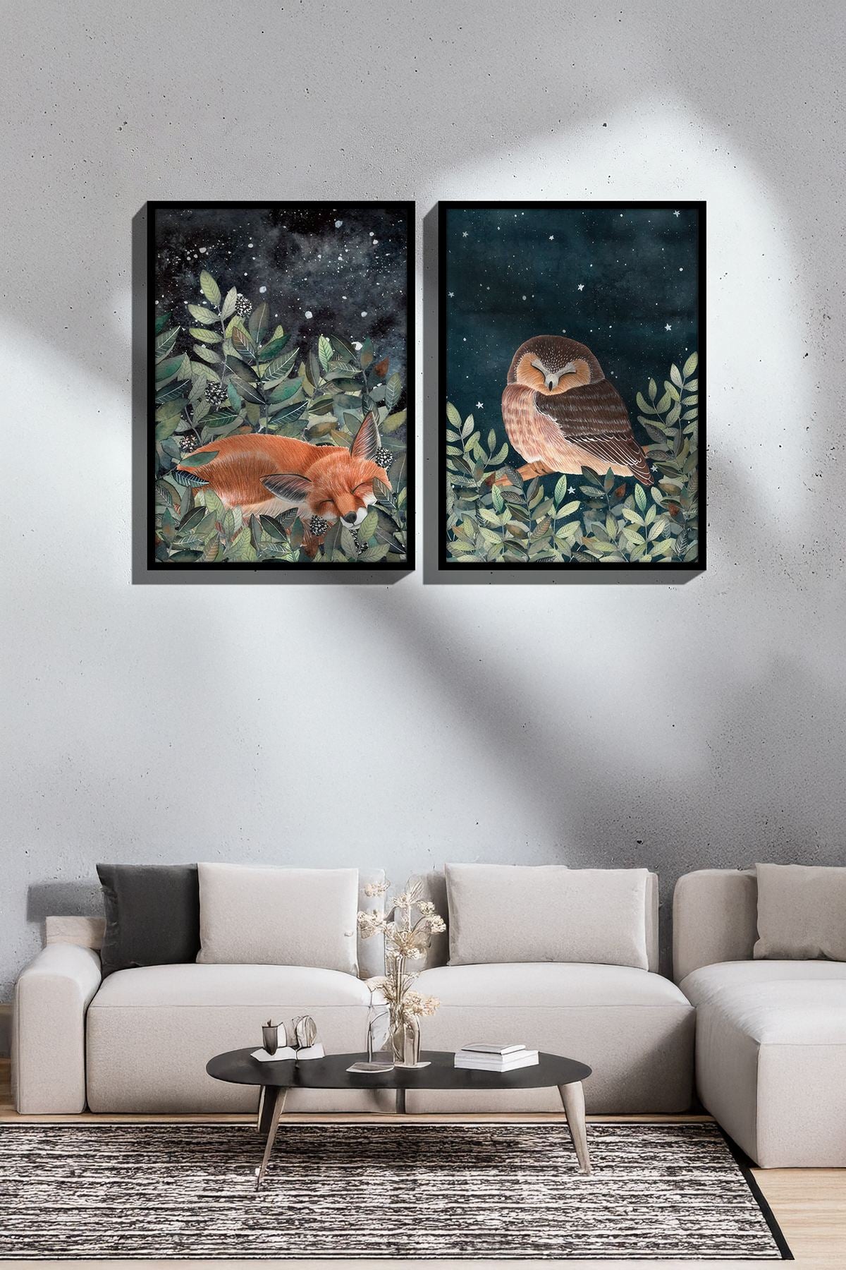 Conjunto de 2 Quadros Decorativos Emoldurados - Madeira Maciça 33x48cm - Impressão Digital Premium