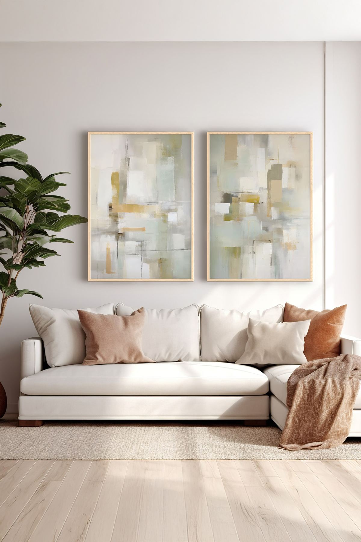 Conjunto de 2 Quadros Decorativos em Madeira Maciça - Impressão Digital Multicolor 33x48cm